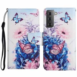 For Samsung Galaxy S23 5G Colored Drawing Pattern Leather Phone Case(Purple Butterfly)