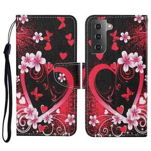 For Samsung Galaxy S23+ 5G Colored Drawing Pattern Leather Phone Case(Red Heart)