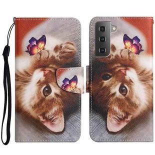 For Samsung Galaxy S23+ 5G Colored Drawing Pattern Leather Phone Case(Butterfly Cat)