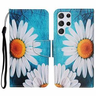 For Samsung Galaxy S23 Ultra 5G Colored Drawing Pattern Leather Phone Case(Chrysanthemum)