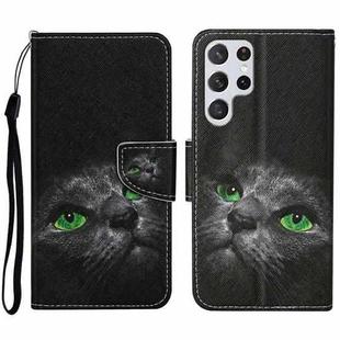 For Samsung Galaxy S23 Ultra 5G Colored Drawing Pattern Leather Phone Case(Black Cat)