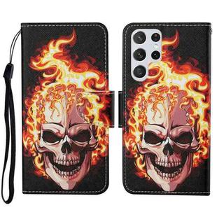 For Samsung Galaxy S23 Ultra 5G Colored Drawing Pattern Leather Phone Case(Flame Skull)