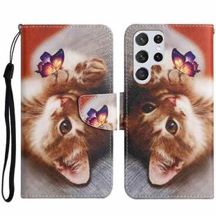 For Samsung Galaxy S23 Ultra 5G Colored Drawing Pattern Leather Phone Case(Butterfly Cat)