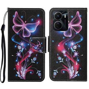 For vivo Y16 Colored Drawing Pattern Leather Phone Case(Fluorescent Butterfly)