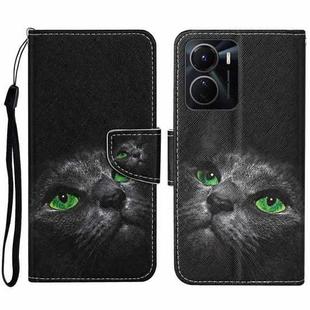 For vivo Y16 Colored Drawing Pattern Leather Phone Case(Black Cat)