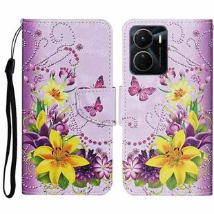 For vivo Y16 Colored Drawing Pattern Leather Phone Case(Yellow Flower Butterfly)