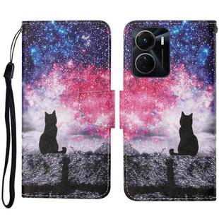 For vivo Y16 Colored Drawing Pattern Leather Phone Case(Star Sky Cat)