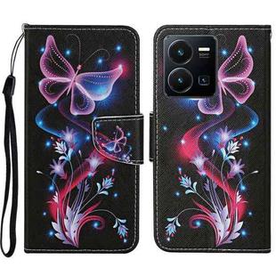 For vivo Y22s Colored Drawing Pattern Leather Phone Case(Fluorescent Butterfly)