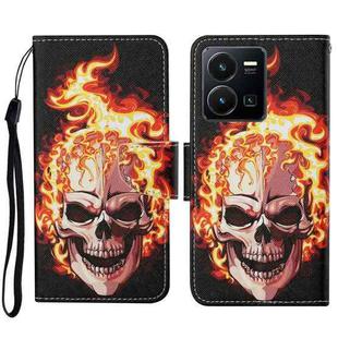 For vivo Y22s Colored Drawing Pattern Leather Phone Case(Flame Skull)