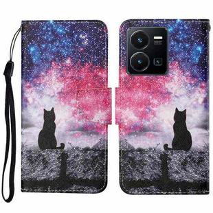 For vivo Y22s Colored Drawing Pattern Leather Phone Case(Star Sky Cat)