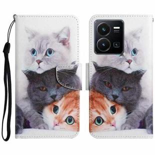For vivo Y22s Colored Drawing Pattern Leather Phone Case(3 Cats)