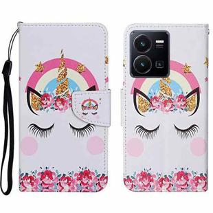 For vivo Y22s Colored Drawing Pattern Leather Phone Case(Crown Unicorn)