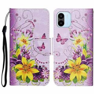 For Xiaomi Redmi A1 Colored Drawing Pattern Leather Phone Case(Yellow Flower Butterfly)