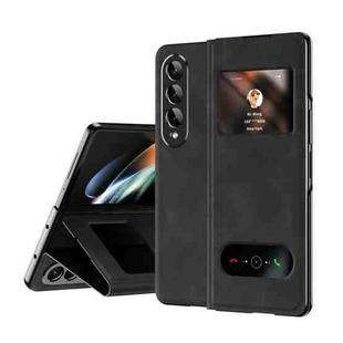 For Samsung Galaxy Z Fold4 Mature Window View Flip Leather Phone Case(Black Nappa)