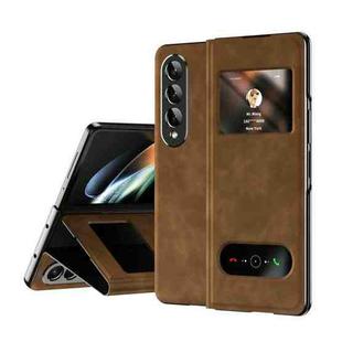 For Samsung Galaxy Z Fold3 5G Mature Window View Flip Leather Phone Case(Brown Nappa)