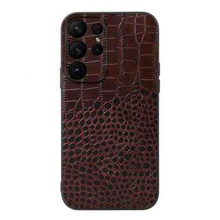 For Samsung Galaxy S23 Ultra 5G Crocodile Texture Genuine Leather Phone Case(Coffee)