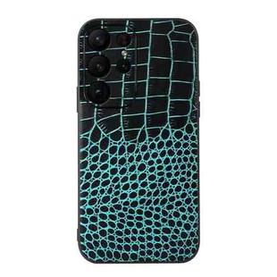 For Samsung Galaxy S23 Ultra 5G Crocodile Texture Genuine Leather Phone Case(Cyan)