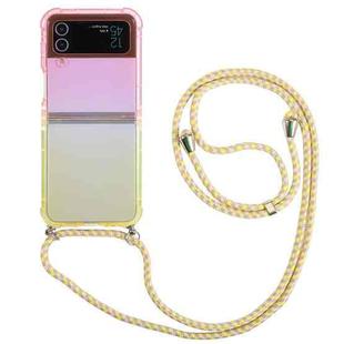 For Samsung Galaxy Z Flip4 5G Gradient Color Shockproof Phone Case with Lanyard(Gradient Pink Yellow)