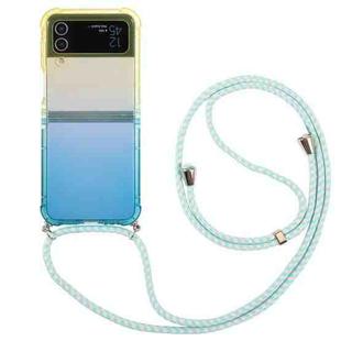 For Samsung Galaxy Z Flip3 5G Gradient Color Shockproof Phone Case with Lanyard(Gradient Yellow Blue)