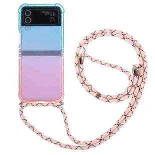 For Samsung Galaxy Z Flip3 5G Gradient Color Shockproof Phone Case with Lanyard(Gradient Blue Pink)