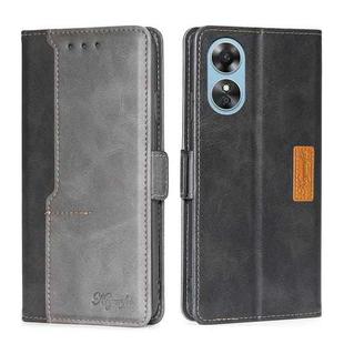 For OPPO A17 Contrast Color Side Buckle Leather Phone Case(Black+Grey)