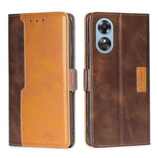 For OPPO A17 Contrast Color Side Buckle Leather Phone Case(Dark Brown+Gold)