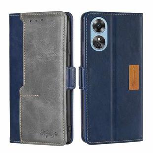 For OPPO A17 Contrast Color Side Buckle Leather Phone Case(Blue+Grey)