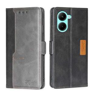 For Realme C33 4G Contrast Color Side Buckle Leather Phone Case(Black+Grey)