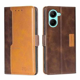 For Realme C33 4G Contrast Color Side Buckle Leather Phone Case(Dark Brown+Gold)