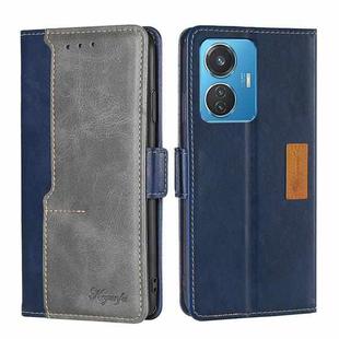 For vivo T1 Snapdragon 680/iQOO Z6 44W Contrast Color Side Buckle Leather Phone Case(Blue+Grey)