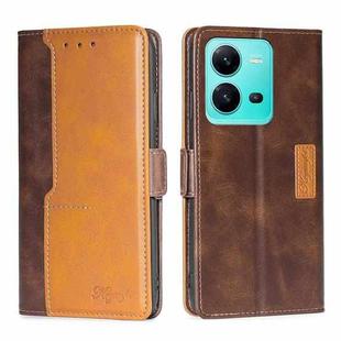 For vivo V25 5G/V25e 5G/X80 Lite Contrast Color Side Buckle Leather Phone Case(Dark Brown+Gold)