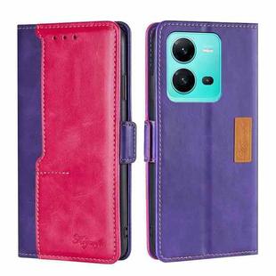 For vivo V25 5G/V25e 5G/X80 Lite Contrast Color Side Buckle Leather Phone Case(Purple+Rose Red)