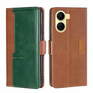 For vivo Y16 4G/Y02s 4G Contrast Color Side Buckle Leather Phone Case(Light Brown+Green)