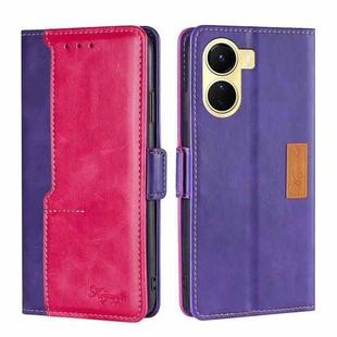 For vivo Y16 4G/Y02s 4G Contrast Color Side Buckle Leather Phone Case(Purple+Rose Red)