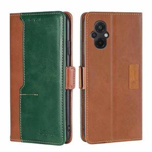 For Xiaomi Poco M5 4G Contrast Color Side Buckle Leather Phone Case(Light Brown+Green)