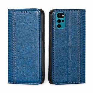 For Motorola Moto E32 India/E22s 4G Global Grid Texture Magnetic Flip Leather Phone Case(Blue)