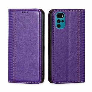 For Motorola Moto E32 India/E22s 4G Global Grid Texture Magnetic Flip Leather Phone Case(Purple)