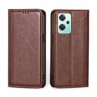 For OPPO K10x 5G Grid Texture Magnetic Flip Leather Phone Case(Brown)