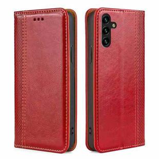 For Samsung Galaxy A04s Grid Texture Magnetic Flip Leather Phone Case(Red)