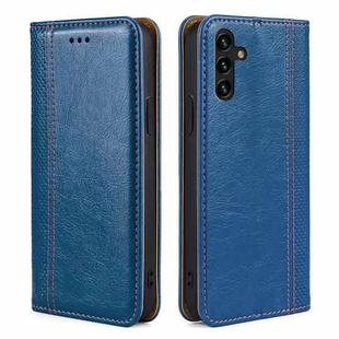 For Samsung Galaxy A04s Grid Texture Magnetic Flip Leather Phone Case(Blue)