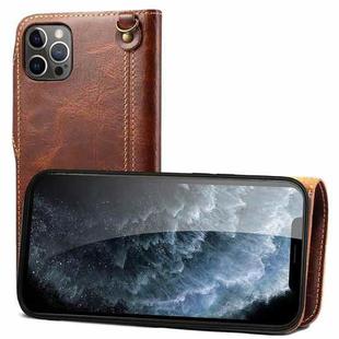 For iPhone 13 Pro Max Denior Oil Wax Cowhide Magnetic Button Genuine Leather Case(Brown)
