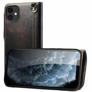 For iPhone 12 mini Denior Oil Wax Cowhide Magnetic Button Genuine Leather Case(Black)