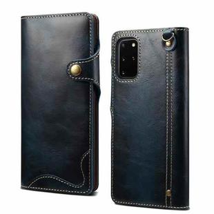 For Samsung Galaxy S20 Ultra Denior Oil Wax Cowhide Magnetic Button Genuine Leather Case(Dark Blue)