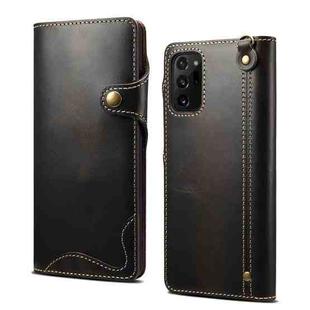 For Samsung Galaxy Note20 Ultra Denior Oil Wax Cowhide Magnetic Button Genuine Leather Case(Black)