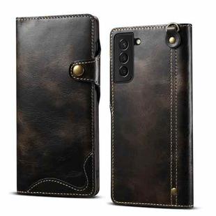 For Samsung Galaxy S22+ 5G Denior Oil Wax Cowhide Magnetic Button Genuine Leather Case(Black)