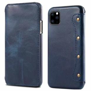 For iPhone 11 Denior Oil Wax Top Layer Cowhide Simple Flip Leather Case(Dark Blue)