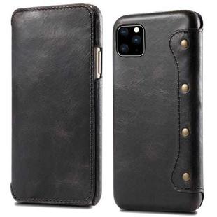 For iPhone 11 Pro Max Denior Oil Wax Top Layer Cowhide Simple Flip Leather Case(Black)