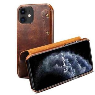 For iPhone 12 mini Denior Oil Wax Top Layer Cowhide Simple Flip Leather Case(Brown)