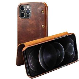 For iPhone 12 / 12 Pro Denior Oil Wax Top Layer Cowhide Simple Flip Leather Case(Brown)