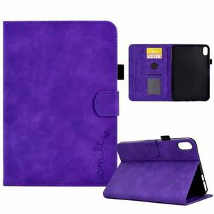 For iPad 10th Gen 10.9 2022 Embossed Smile Flip Tablet Leather Smart Case(Purple)